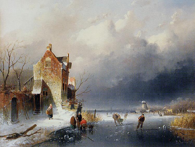 Charles Leickert Ice View With Skaters